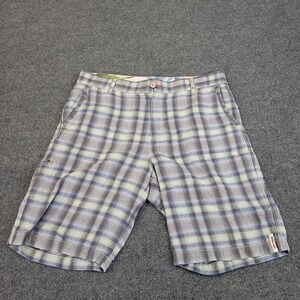 Tommy Bahama Relax Linen Shorts Mens 35x10 Tattersall Plaid High Rise